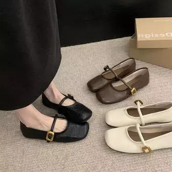 Повседневные женские туфли на низком каблуке, новинка 2024 года, однотонные туфли, легкие, с мягкой подошвой, с круглым носком, корейская версия повседневной обуви Mary Jane Tide 35