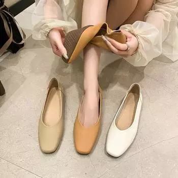 Повседневные женские туфли на плоской подошве. Нескользящие офисные рабочие туфли на плоской подошве. Балетки на квадратной подошве с закрытым носком. Женские мягкие удобные прогулочные туфли на плоской подошве из искусственной кожи. 35