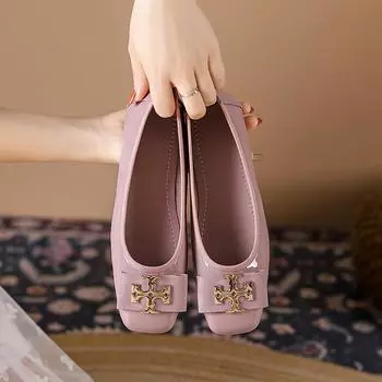 Повседневные женские туфли на плоской подошве. Нескользящие офисные рабочие туфли на плоской подошве. Балетки на квадратной подошве с закрытым носком. Женские мягкие удобные прогулочные туфли на плоской подошве из искусственной кожи. 35