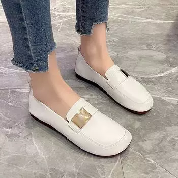 Повседневные женские туфли на плоской подошве, весна 2025, новые большие размеры, простые туфли Doudou с одной педалью и неглубоким горлом 35 белый