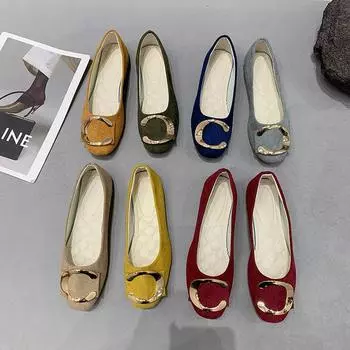 Повседневные женские туфли с металлической пряжкой, квадратной головкой, неглубоким воротом, плоской подошвой, рабочие туфли 35 небесно-голубой