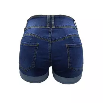 Повседневные женские узкие рваные шорты с манжетами S синий