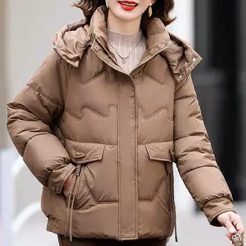 Повседневные женские зимние пальто с капюшоном, толстые теплые короткие парки, элегантные свободные верхние одежды больших размеров, женские куртки XL фиолетовый