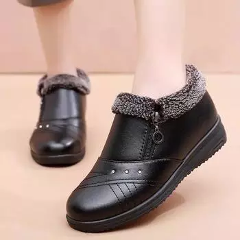 Повседневные зимние ботинки для женщин, 2023 г., нескользящие плюшевые зимние ботинки на молнии, женские однотонные теплые ботинки на плоской подошве с хлопковой подкладкой для мамы 35 чёрный