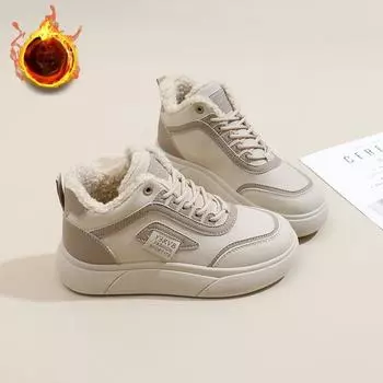 Повседневные зимние ботинки для женщин, нескользящие, на шнуровке, на толстой платформе, ботильоны, подкладка из искусственного меха, зимние теплые спортивные короткие ботинки, кроссовки для женщин 35 чёрный