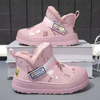 Повседневные зимние ботинки средней высоты для девочек с однотонным дизайном — сезон осень/зима, застежка-липучка 21 чёрный