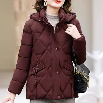 Повседневные зимние короткие пальто для женщин, толстые теплые парки больших размеров с капюшоном, элегантные свободные верхние одежды, женские куртки XL чёрный