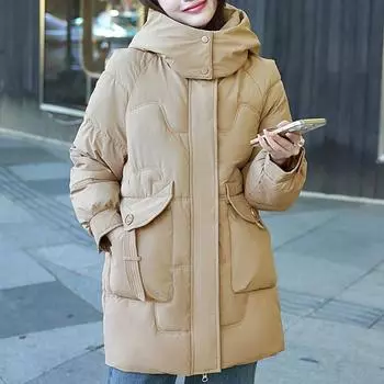 Повседневные зимние пальто для женщин, толстые теплые короткие парки с капюшоном, элегантные свободные верхние одежды, женские куртки M чёрный