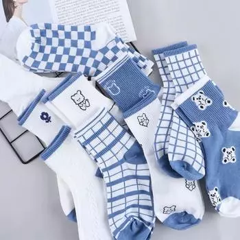 Повседневные зимние женские носки средней длины в стиле хип-хоп с рисунком из мультфильма, носки с медведями для пар E