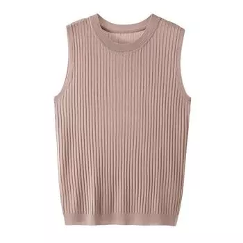 Повседневный базовый вязаный укороченный топ для женщин, летние топы без рукавов с круглым вырезом, милая женская футболка в стиле гранж Y2K, корейская модная уличная одежда S бежевый