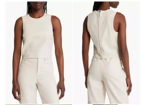 Повседневный белый топ ручной работы из натуральной кожи для вечеринок, формальный, стильный, из овчины, женский S белый