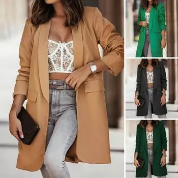 Повседневный блейзер с карманами и клапанами, рабочая одежда на ощупь, женская осенне-зимняя однотонная повседневная куртка с лацканами, верхняя одежда L