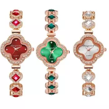 Повседневный браслет изумрудно-зеленый женские кварцевые часы со стразами подарок для девочек зелёный