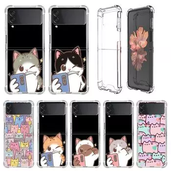 Повседневный чехол с милым мультяшным котом для пар для Samsung Galaxy Z Flip 3 4 5g Funda Z Flip3, прозрачный жесткий противоударный чехол для телефона Samsung Z Flip 5G