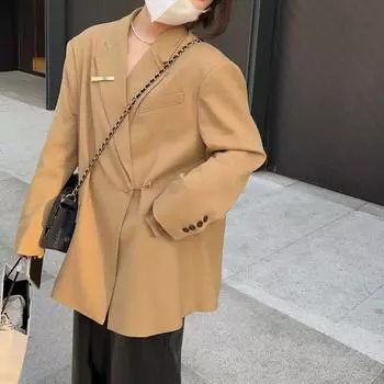 Повседневный черный женский пиджак большого размера, свободное пальто с уникальным дизайном пуговиц XS хаки