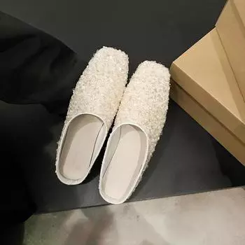 Повседневный дизайн женские зимние меховые тапочки с круглым носком из овечьей шерсти уличные шлепанцы мюли женская теплая меховая домашняя обувь тапочки 35 чёрный