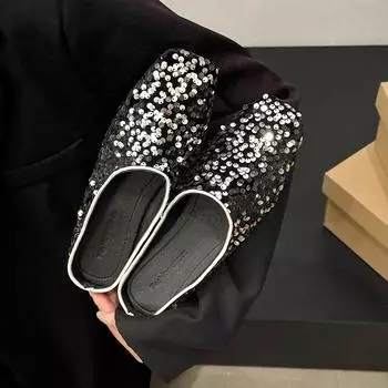 Повседневный дизайн женские зимние меховые тапочки с круглым носком из овечьей шерсти уличные шлепанцы мюли женская теплая меховая домашняя обувь тапочки 35 чёрный