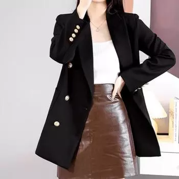 Повседневный двубортный пиджак, женские костюмы, пиджаки на весну и осень, корейская мода, пальто, британские формальные деловые пиджаки, куртка S чёрный