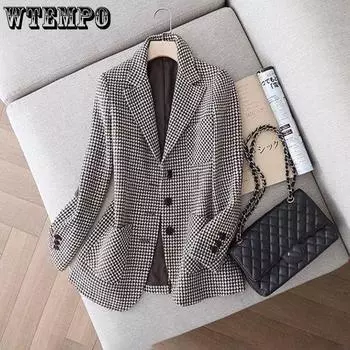 Повседневный двубортный твидовый женский пиджак, пальто, длинные весенне-осенние куртки, пальто, женские шикарные офисные женские топы XXL
