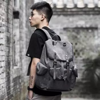 Повседневный холщовый рюкзак, модный мужской школьный рюкзак для студентов, ретро-рюкзак для путешествий 15 inches. серый
