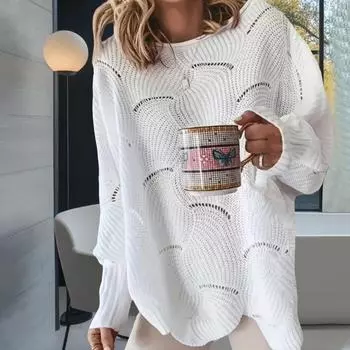 Повседневный и модный свитер большого размера с ажурным крючком и цветочным узором, свободный однотонный вязаный свитер для женщин L белый