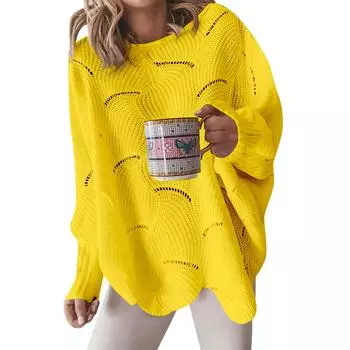 Повседневный и модный свитер большого размера с ажурным крючком и цветочным узором, свободный однотонный вязаный свитер для женщин L жёлтый