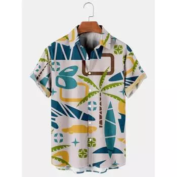 Повседневный кардиган с коротким рукавом с 3D-принтом, гавайская рубашка для мужчин, уличная рубашка с лацканами на одной пуговице, модный пляжный топ 5XL S