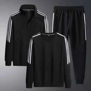Повседневный кардиган с тремя полосками, спортивная толстовка с капюшоном, комплект из трех предметов, спортивный комплект для бега XXXXL