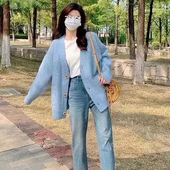 Повседневный кардиган с v-образным вырезом, женский свитер, свободное пальто, весна 2023, ленивое пальто, винтажный вязаный однотонный свитер с длинными рукавами, женский кардиган One Size розовый