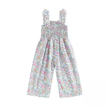 Повседневный комбинезон для маленьких девочек 6, 12, 18, 24 месяцев, 3, 4 лет, летний комбинезон без рукавов с цветочным принтом, широкие штаны для новорожденных, милая одежда жёлтый