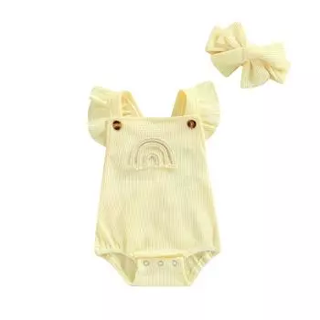 Повседневный комбинезон для маленьких девочек, треугольное боди без рукавов с радужным узором и повязкой на голову 12-18 Months