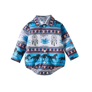 Повседневный комбинезон на весну и осень для маленьких мальчиков, комбинезон на пуговицах с длинными рукавами и лацканами с принтом крупного рогатого скота/лошади 3 6 12 18 24 мес. 3-6 Months белый