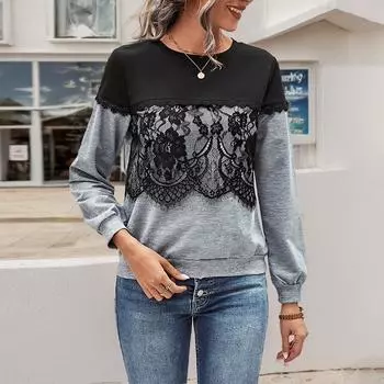 Повседневный комфорт и универсальность модный женский свитер с цветными блоками и длинными рукавами для женщин осень S серый