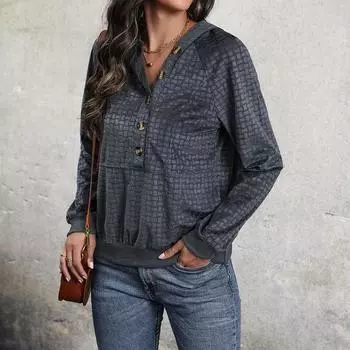 Повседневный комфорт и универсальность осенний женский текстурный однотонный свитер с капюшоном S темно-серого