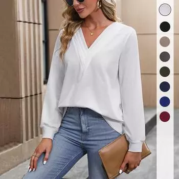 Повседневный комфорт и универсальность весна и осень однотонный женский длинный рукав V-образный вырез белый свитер для женщин S коричневый