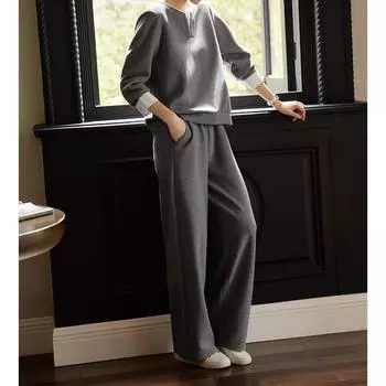 Повседневный комплект из двух частей свитера поддельный женский осенний новый свободный топ повседневные прямые брюки комплект из двух частей S