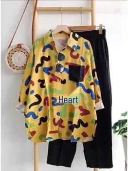 Повседневный комплект из двух предметов с принтом на лацканах с рукавами пять четвертей для весны/лета XXXXL