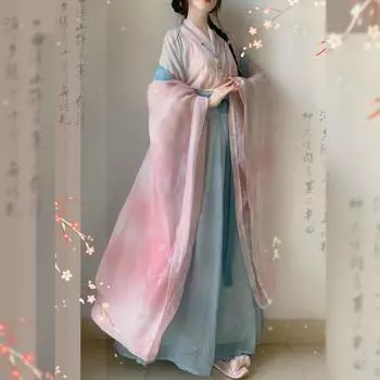 Повседневный комплект из топа и юбки с широкими рукавами и перекрестным воротником в китайском стиле династии Вэй и Цзинь в стиле Ханьфу L