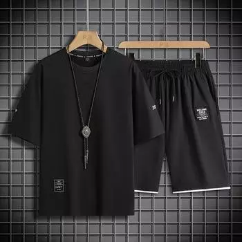 Повседневный комплект, мужская тонкая дышащая футболка из чистого хлопка с короткими рукавами, мужские спортивные шорты для бега, комплект из двух предметов XXXXXL