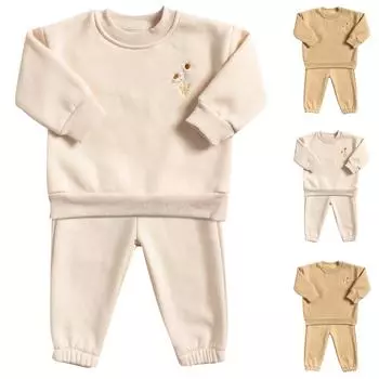 Повседневный комплект с капюшоном и вышивкой хризантем для мальчиков и малышей. Детский комплект из двух предметов 100 бежевый