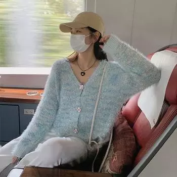 Повседневный короткий свитер, женское пальто, осень и зима 2023, корейский свободный универсальный вязаный кардиган с длинными рукавами, женские топы
