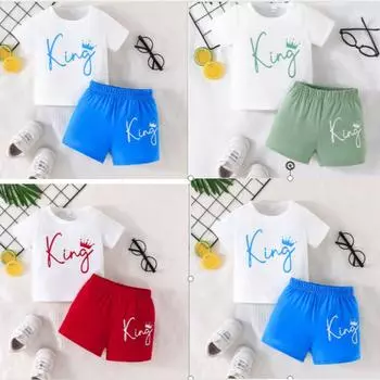 Повседневный костюм для маленьких мальчиков от 6 месяцев до 2 лет, одежда для мальчиков, летний круглый вырез с короткими рукавами + брюки, модный универсальный комплект из двух предметов для отдыха 6-9M