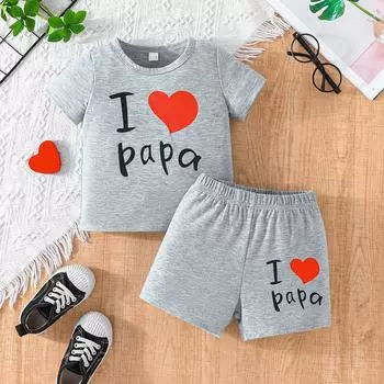 Повседневный костюм для маленьких мальчиков от 6 месяцев до 2 лет, одежда для мальчиков, летний круглый вырез с короткими рукавами + брюки, модный универсальный комплект из двух предметов для отдыха 6-9M