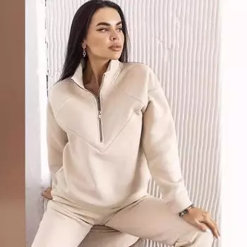 Повседневный костюм для отдыха из двух частей с капюшоном и длинными рукавами из однотонного флиса с защипами S белый