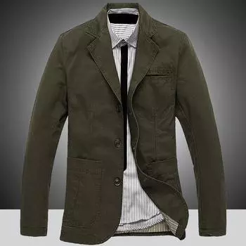 Повседневный костюм для весны и осени, мужской хлопковый пиджак, свободный, большого размера, деловой, маленький, пиджак для среднего возраста M хаки