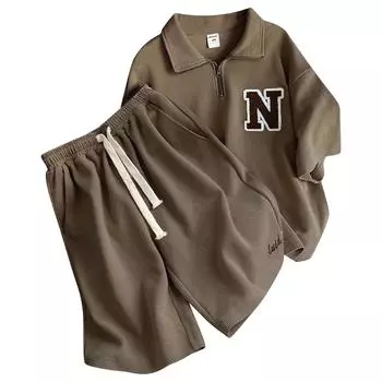 Повседневный костюм из двух предметов для женщин, летние новые шорты с короткими рукавами, свободная спортивная одежда для бега L кофейный