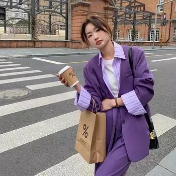 Повседневный костюм Костюм для женщин весна-осень новый стиль широкие брюки комплект из двух предметов S фиолетовый