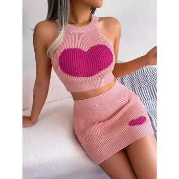 Повседневный костюм с укороченным топом контрастного цвета и юбкой на бедрах для женщин S белый