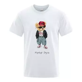 Повседневный летний топ в стиле хип-хоп с принтом плюшевого мишки, с круглым вырезом и коротким рукавом, мужская футболка с графическим принтом, модная уличная одежда S