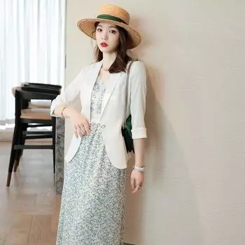 Повседневный маленький женский пиджак с рукавами три четверти Зеленый высококачественный корейский вариант Короткий стильный костюм маленького роста Тонкий стиль XXXXL
